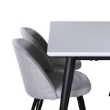 Jídelní stůl Jimmy , černá bílá HPL + sametová jídelní křeslo , černé nohy , světle šedá látka_4