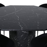 Kulatý jídelní stůl Marbs , černé černé sklo Marble+Wrinkles jídelní židle , černé nohy , černý samet_4