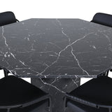 Kulatý jídelní stůl Marbs – černá / černá skleněná židle Marble+Tvist – černá / černá PU_4