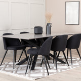 Jídelní stůl Piazza, černá šedá dýha + sametová jídelní židle, černé nohy, černá látka_6