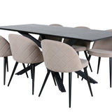 Jídelní stůl Piazza – černá / černá dýha + židle se sametovými stehy – černá / béžová látka (polyesterové prádlo)_6
