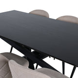 Jídelní stůl Piazza – černá / černá dýha + židle se sametovými stehy – černá / béžová látka (polyesterové prádlo)_6