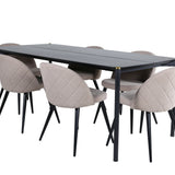 Jídelní stůl Pelle - Černá / černá Židle Black+Velvet Stitches - Černá / Béžová látka (polyesterové prádlo)_6