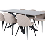 Jídelní stůl Piazza – černá / šedá dýha + židle se sametovými stehy – černá / béžová látka (polyesterové prádlo)_6