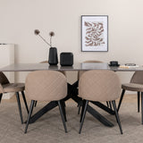 Jídelní stůl Piazza – černá / šedá dýha + židle se sametovými stehy – černá / béžová látka (polyesterové prádlo)_6