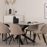 Jídelní stůl Piazza – černá / šedá dýha + židle se sametovými stehy – černá / béžová látka (polyesterové prádlo)_6