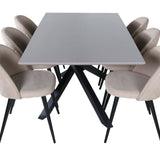 Jídelní stůl Piazza – černá / šedá dýha + židle se sametovými stehy – černá / béžová látka (polyesterové prádlo)_6