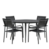 Break - Jídelní stůl kulatý - Černá / Černá - Alu / Aintwood - 120ø _1+ Křeslo Santorini (stohovatelné) - Černá alu / Černá textilie _4