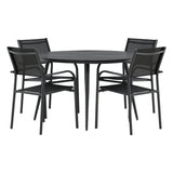 Break - Jídelní stůl kulatý - Černá / Černá - Alu / Aintwood - 120ø _1+ Křeslo Santorini (stohovatelné) - Černá alu / Černá textilie _4