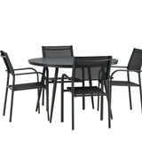 Break - Jídelní stůl kulatý - Černá / Černá - Alu / Aintwood - 120ø _1+ Křeslo Santorini (stohovatelné) - Černá alu / Černá textilie _4