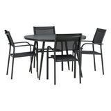 Break - Jídelní stůl kulatý - Černá / Černá - Alu / Aintwood - 120ø _1+ Křeslo Santorini (stohovatelné) - Černá alu / Černá textilie _4