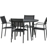 Break - Jídelní stůl kulatý - Černá / Černá - Alu / Aintwood - 120ø _1+ Křeslo Santorini (stohovatelné) - Černá alu / Černá textilie _4