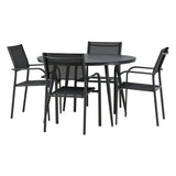 Break - Jídelní stůl kulatý - Černá / Černá - Alu / Aintwood - 120ø _1+ Křeslo Santorini (stohovatelné) - Černá alu / Černá textilie _4