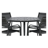 Break - Jídelní stůl kulatý - Černá / Černá - Alu / Aintwood - 120ø _1+ Křeslo Santorini (stohovatelné) - Černá alu / Černá textilie _4