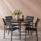 Break - Jídelní stůl kulatý - Černá / Černá - Alu / Aintwood - 120ø _1+ Křeslo Santorini (stohovatelné) - Černá alu / Černá textilie _4