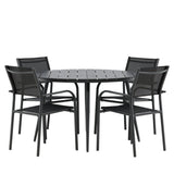 Break - Jídelní stůl kulatý - Černá / Černá - Alu / Aintwood - 120ø _1+ Křeslo Santorini (stohovatelné) - Černá alu / Černá textilie _4