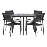 Break - Jídelní stůl kulatý - Černá / Černá - Alu / Aintwood - 120ø _1+ Křeslo Santorini (stohovatelné) - Černá alu / Černá textilie _4