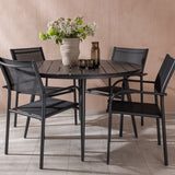 Break - Jídelní stůl kulatý - Černá / Černá - Alu / Aintwood - 120ø _1+ Křeslo Santorini (stohovatelné) - Černá alu / Černá textilie _4