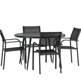 Break - Jídelní stůl kulatý - Černá / Černá - Alu / Aintwood - 120ø _1+ Křeslo Santorini (stohovatelné) - Černá alu / Černá textilie _4