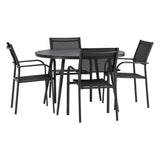 Break - Jídelní stůl kulatý - Černá / Černá - Alu / Aintwood - 120ø _1+ Křeslo Santorini (stohovatelné) - Černá alu / Černá textilie _4