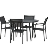 Break - Jídelní stůl kulatý - Černá / Černá - Alu / Aintwood - 120ø _1+ Křeslo Santorini (stohovatelné) - Černá alu / Černá textilie _4