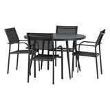 Break - Jídelní stůl kulatý - Černá / Černá - Alu / Aintwood - 120ø _1+ Křeslo Santorini (stohovatelné) - Černá alu / Černá textilie _4