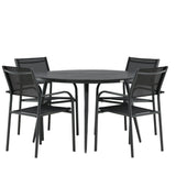 Break - Jídelní stůl kulatý - Černá / Černá - Alu / Aintwood - 120ø _1+ Křeslo Santorini (stohovatelné) - Černá alu / Černá textilie _4