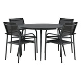 Break - Jídelní stůl kulatý - Černá / Černá - Alu / Aintwood - 120ø _1+ Křeslo Santorini (stohovatelné) - Černá alu / Černá textilie _4