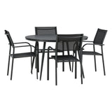 Break - Jídelní stůl kulatý - Černá / Černá - Alu / Aintwood - 120ø _1+ Křeslo Santorini (stohovatelné) - Černá alu / Černá textilie _4