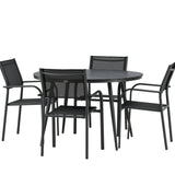 Break - Jídelní stůl kulatý - Černá / Černá - Alu / Aintwood - 120ø _1+ Křeslo Santorini (stohovatelné) - Černá alu / Černá textilie _4