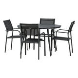 Break - Jídelní stůl kulatý - Černá / Černá - Alu / Aintwood - 120ø _1+ Křeslo Santorini (stohovatelné) - Černá alu / Černá textilie _4