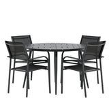 Break - Jídelní stůl kulatý - Černá / Černá - Alu / Aintwood - 120ø _1+ Křeslo Santorini (stohovatelné) - Černá alu / Černá textilie _4