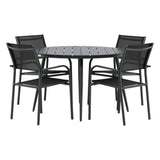 Break - Jídelní stůl kulatý - Černá / Černá - Alu / Aintwood - 120ø _1+ Křeslo Santorini (stohovatelné) - Černá alu / Černá textilie _4