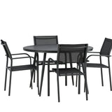 Break - Jídelní stůl kulatý - Černá / Černá - Alu / Aintwood - 120ø _1+ Křeslo Santorini (stohovatelné) - Černá alu / Černá textilie _4