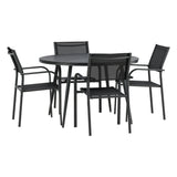 Break - Jídelní stůl kulatý - Černá / Černá - Alu / Aintwood - 120ø _1+ Křeslo Santorini (stohovatelné) - Černá alu / Černá textilie _4