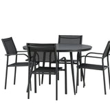 Break - Jídelní stůl kulatý - Černá / Černá - Alu / Aintwood - 120ø _1+ Křeslo Santorini (stohovatelné) - Černá alu / Černá textilie _4