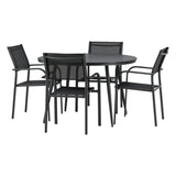 Break - Jídelní stůl kulatý - Černá / Černá - Alu / Aintwood - 120ø _1+ Křeslo Santorini (stohovatelné) - Černá alu / Černá textilie _4