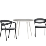 Break - Jídelní stůl kulatý - Bílá / Šedá - Alu / Aintwood - 90ø _1+ Štěrbina - Jídelní židle vč. Polštář - Černá / Šedá - Hliník - _2