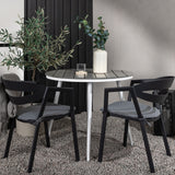 Break - Jídelní stůl kulatý - Bílá / Šedá - Alu / Aintwood - 90ø _1+ Štěrbina - Jídelní židle vč. Polštář - Černá / Šedá - Hliník - _2