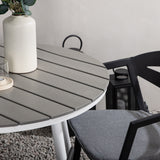 Break - Jídelní stůl kulatý - Bílá / Šedá - Alu / Aintwood - 90ø _1+ Štěrbina - Jídelní židle vč. Polštář - Černá / Šedá - Hliník - _2