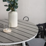 Break - Jídelní stůl kulatý - Bílá / Šedá - Alu / Aintwood - 90ø _1+ Štěrbina - Jídelní židle vč. Polštář - Černá / Šedá - Hliník - _2