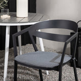 Break - Jídelní stůl kulatý - Bílá / Šedá - Alu / Aintwood - 90ø _1+ Štěrbina - Jídelní židle vč. Polštář - Černá / Šedá - Hliník - _2