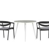 Break - Jídelní stůl kulatý - Bílá / Šedá - Alu / Aintwood - 90ø _1+ Štěrbina - Jídelní židle vč. Polštář - Černá / Šedá - Hliník - _2