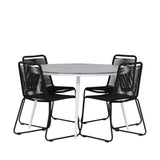 Break - Jídelní stůl kulatý - Bílá / Šedá - Alu / Aintwood - 120ø _1+ Lindos Stohovací židle - Černá Alu / Černé lano _4