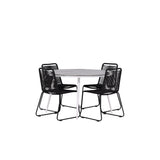 Break - Jídelní stůl kulatý - Bílá / Šedá - Alu / Aintwood - 120ø _1+ Lindos Stohovací židle - Černá Alu / Černé lano _4