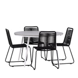 Break - Jídelní stůl kulatý - Bílá / Šedá - Alu / Aintwood - 120ø _1+ Lindos Stohovací židle - Černá Alu / Černé lano _4