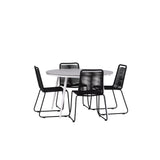 Break - Jídelní stůl kulatý - Bílá / Šedá - Alu / Aintwood - 120ø _1+ Lindos Stohovací židle - Černá Alu / Černé lano _4