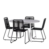 Break - Jídelní stůl kulatý - Bílá / Šedá - Alu / Aintwood - 120ø _1+ Lindos Stohovací židle - Černá Alu / Černé lano _4