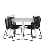 Break - Jídelní stůl kulatý - Bílá / Šedá - Alu / Aintwood - 120ø _1+ Lindos Stohovací židle - Černá Alu / Černé lano _4