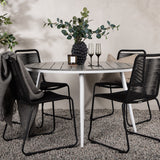 Break - Jídelní stůl kulatý - Bílá / Šedá - Alu / Aintwood - 120ø _1+ Lindos Stohovací židle - Černá Alu / Černé lano _4